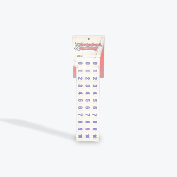 CR White Meatball Stickers W/ Blue & Red Numbers